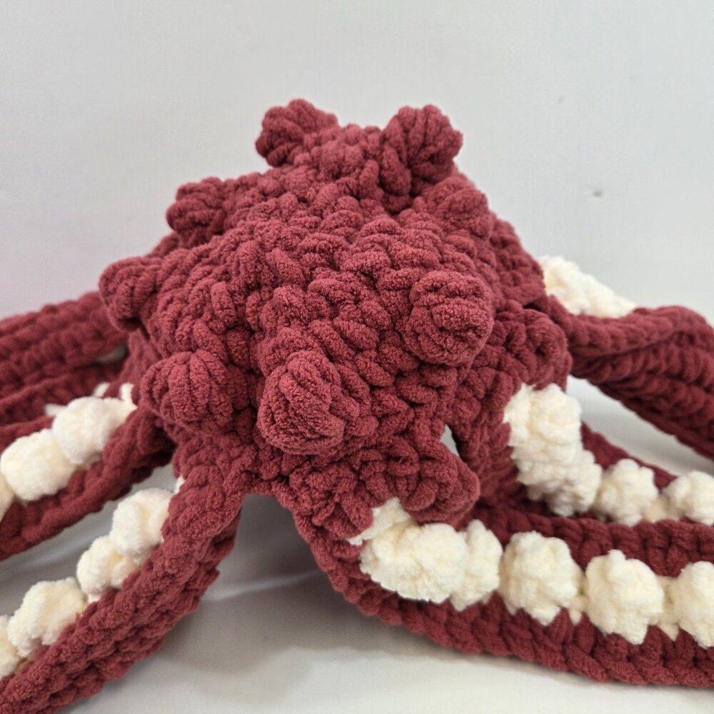 Hand Crocheted Octopus Squid in Red and White - Picture 6 of 8